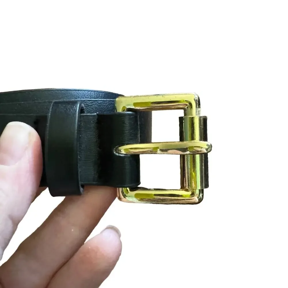 Michael Kors Black Faux Leather Belt Skinny Gold Style Buckle Size 12 Classic